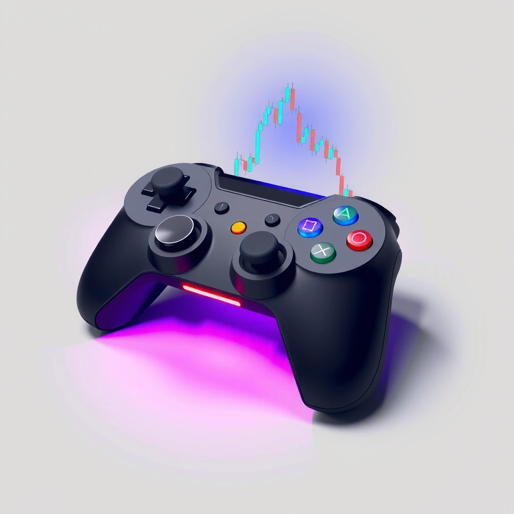 Joystick estilizado con elementos gráficos de trading